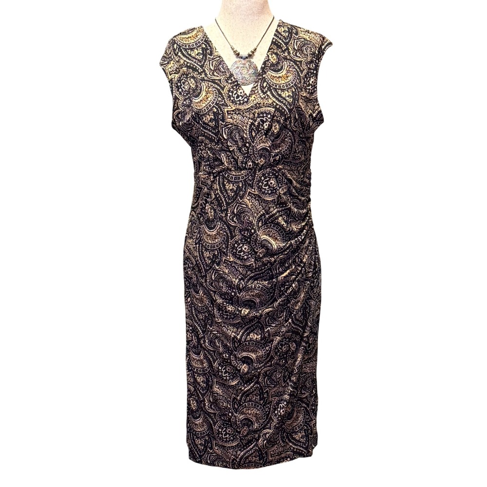 size 10 established 1962 Dress Paisley‎ Print Sheath Ruched Sleeveless V Neck